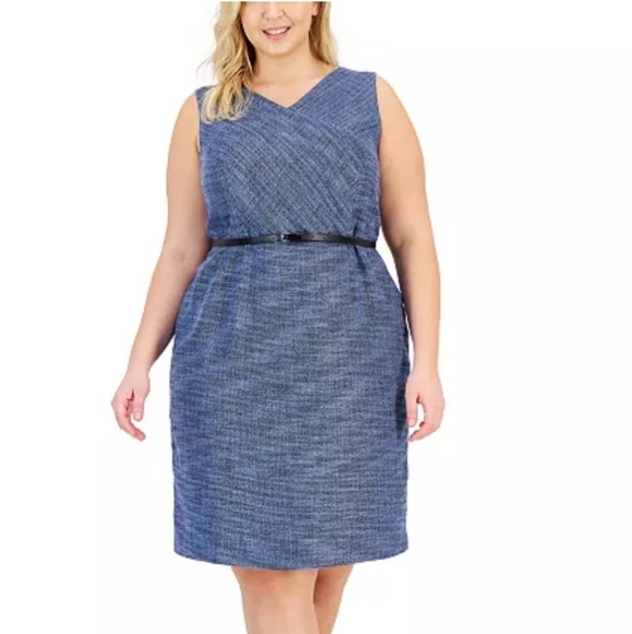 Kasper Plus Size Sleeveless Belted Tweed Sheath Dress. Sz 24w.  NWTs - Picture 1 of 5